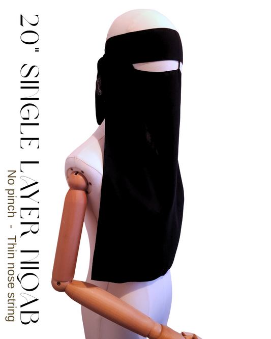 20″ LONG 1 LAYER NIQAB - NO PINCH & NOSE STRING