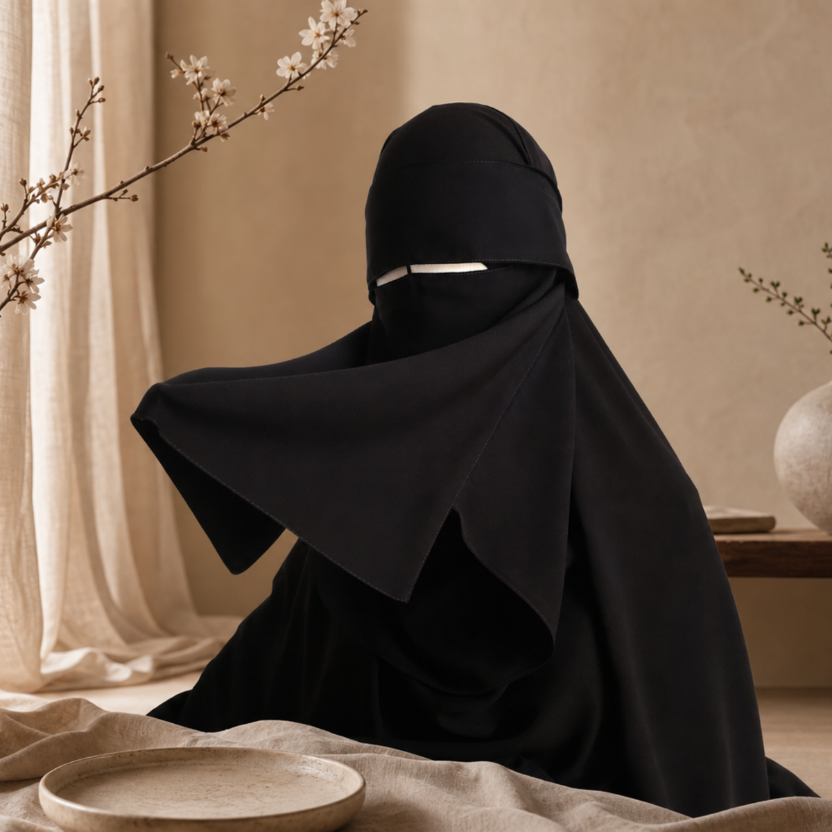 EATING NIQAB - MEDIUM 1 LAYER WITH EYE FLAP & NOSE STRING