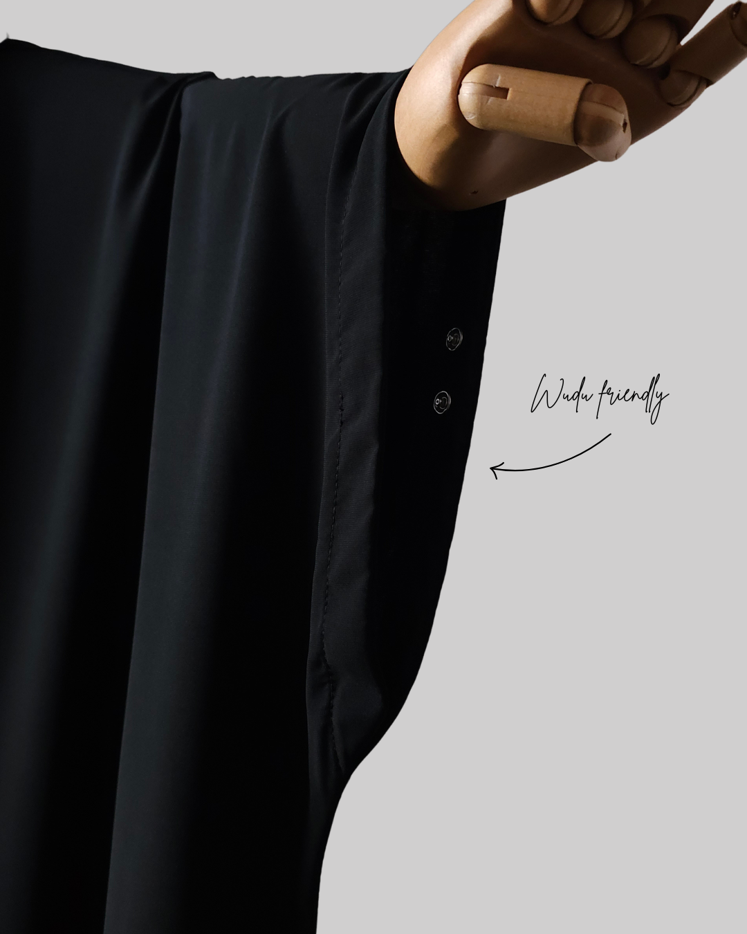 BIG WIDE 2 PIECE JILBAB BLACK - BUTTERFLY - SNAP BUTTONS