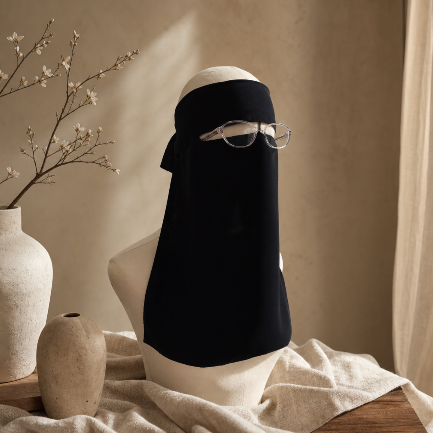 MEDIUM 1 LAYER NIQAB WITH EYE FLAP & NOSE STRING