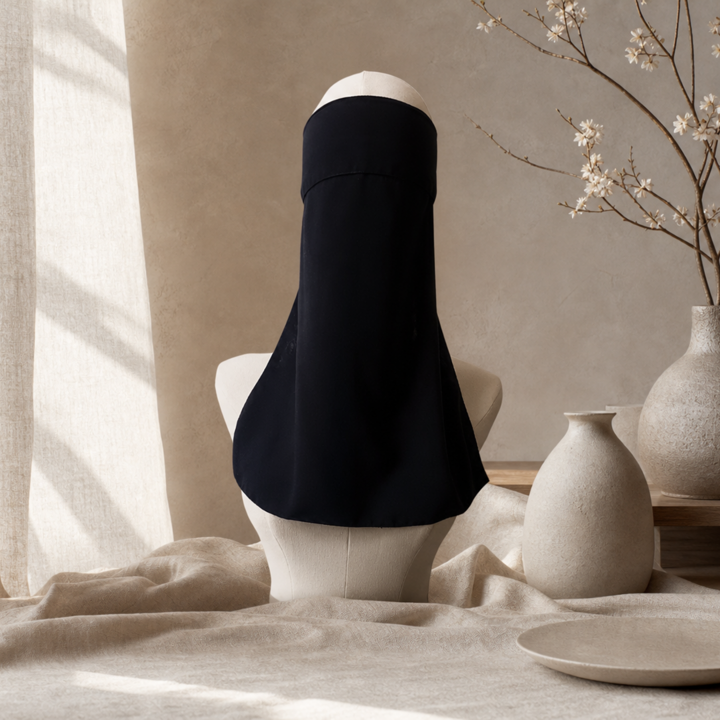 MEDIUM 1 LAYER NIQAB WITH EYE FLAP & NOSE STRING
