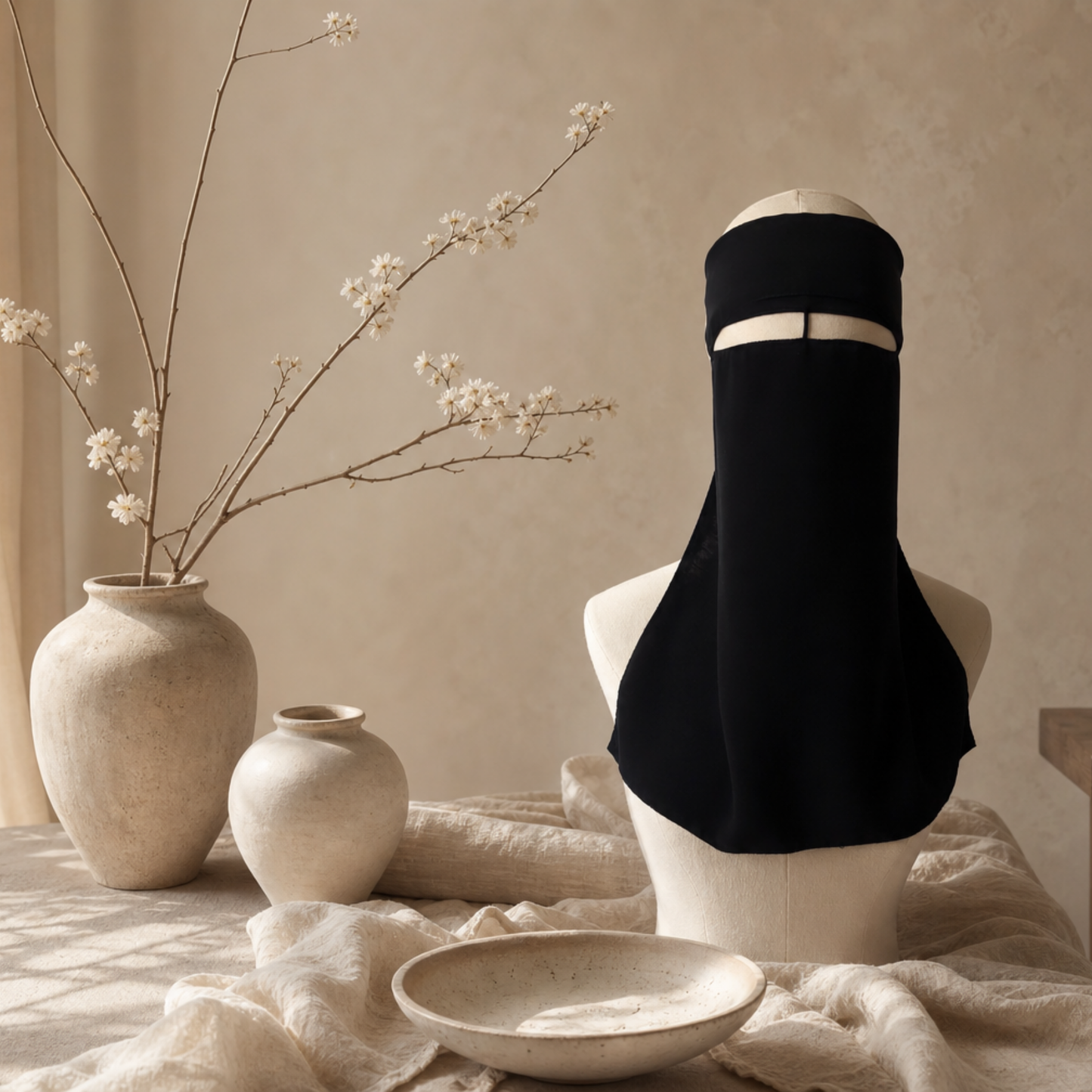 MEDIUM 1 LAYER NIQAB WITH EYE FLAP & NOSE STRING