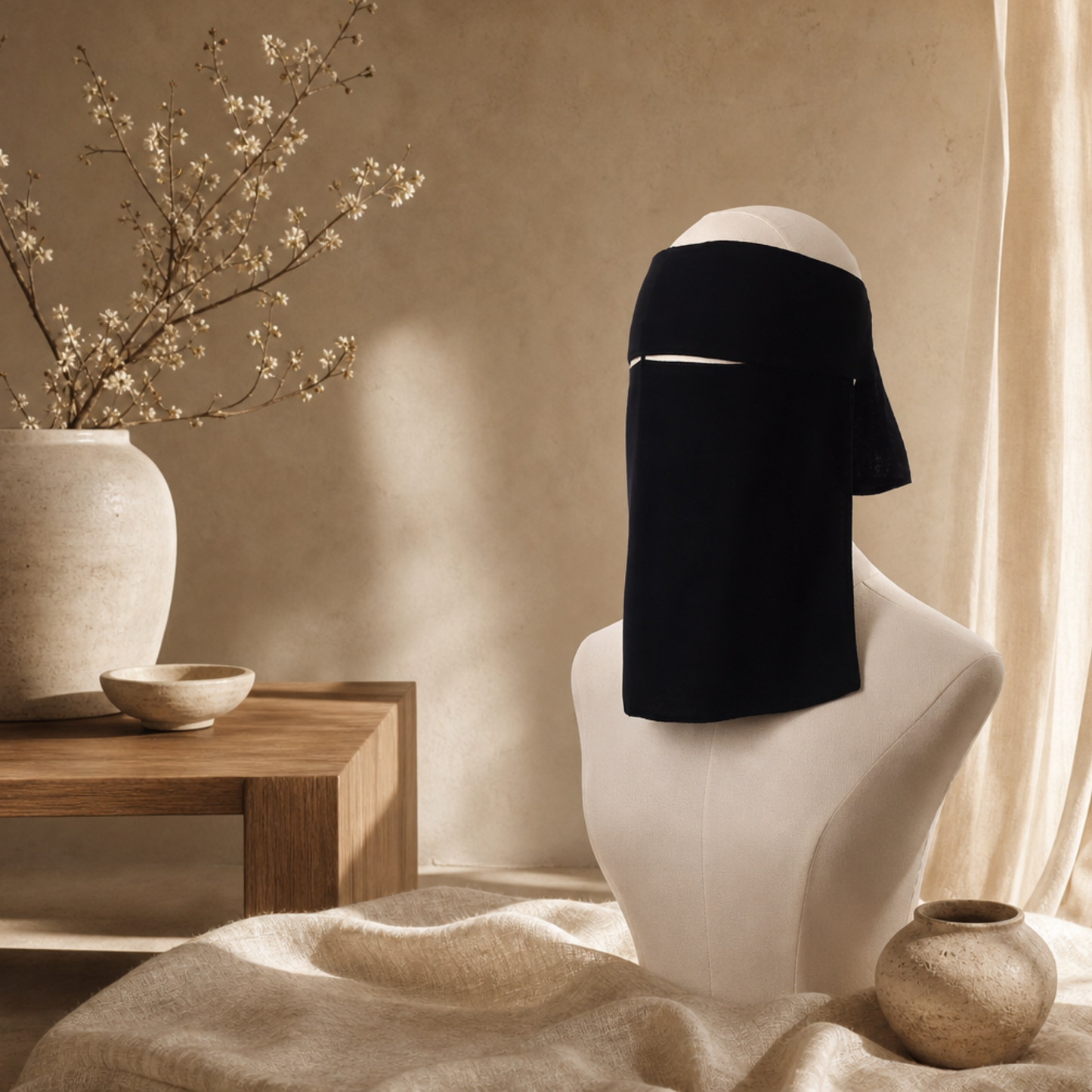 SHORT 1 LAYER NIQAB WITH EYE FLAP & NOSE STRING