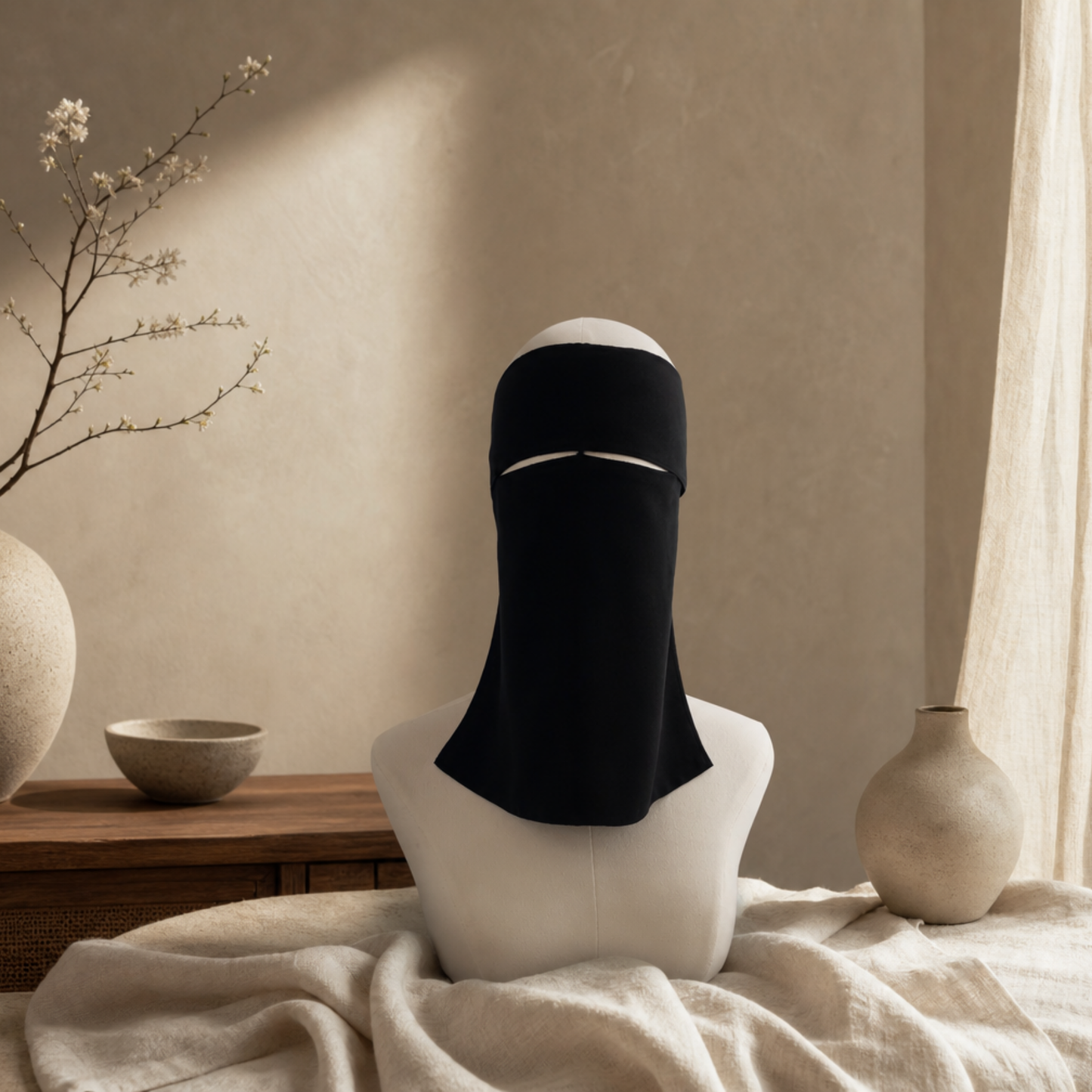 SHORT 1 LAYER NIQAB WITH EYE FLAP & NOSE STRING