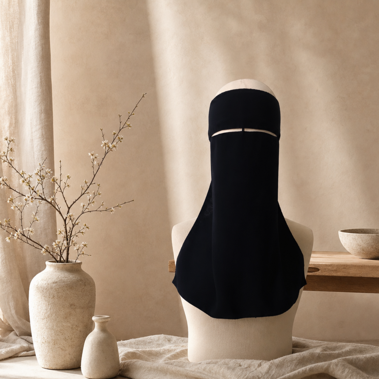 MEDIUM 1 LAYER NIQAB WITH EYE FLAP & NOSE STRING