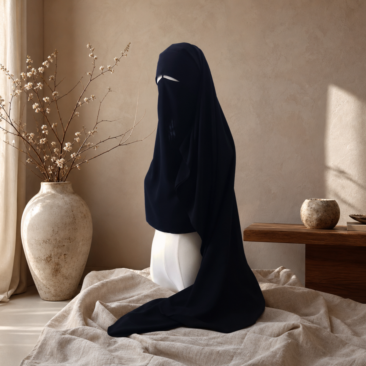 EXTRA LONG 3 LAYERS NIQAB WITH NOSE STRING & EYE FLAP