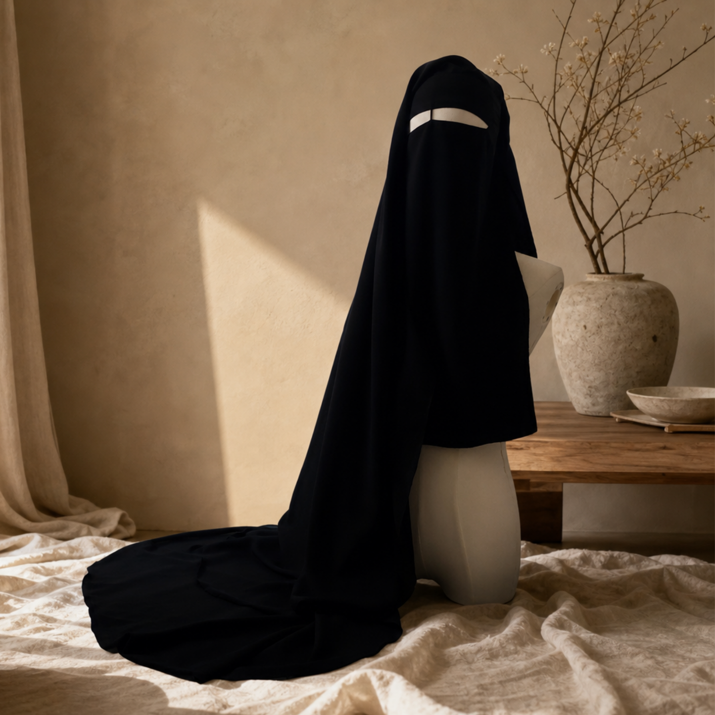 EXTRA LONG 3 LAYERS NIQAB WITH NOSE STRING