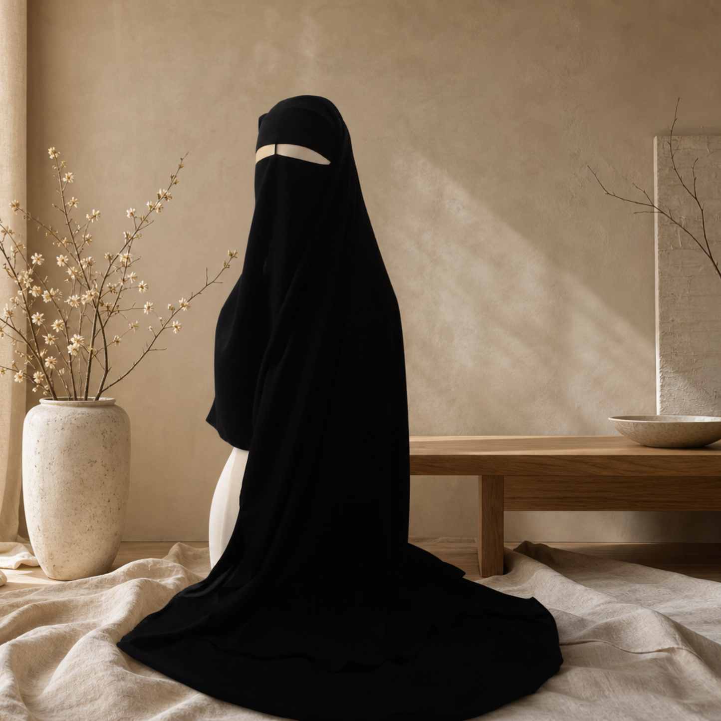 EXTRA LONG 3 LAYERS NIQAB WITH NOSE STRING