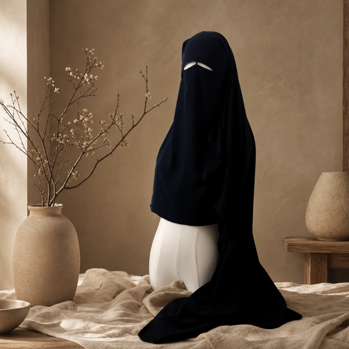 EXTRA LONG 3 LAYERS NIQAB WITH NOSE STRING & EYE FLAP