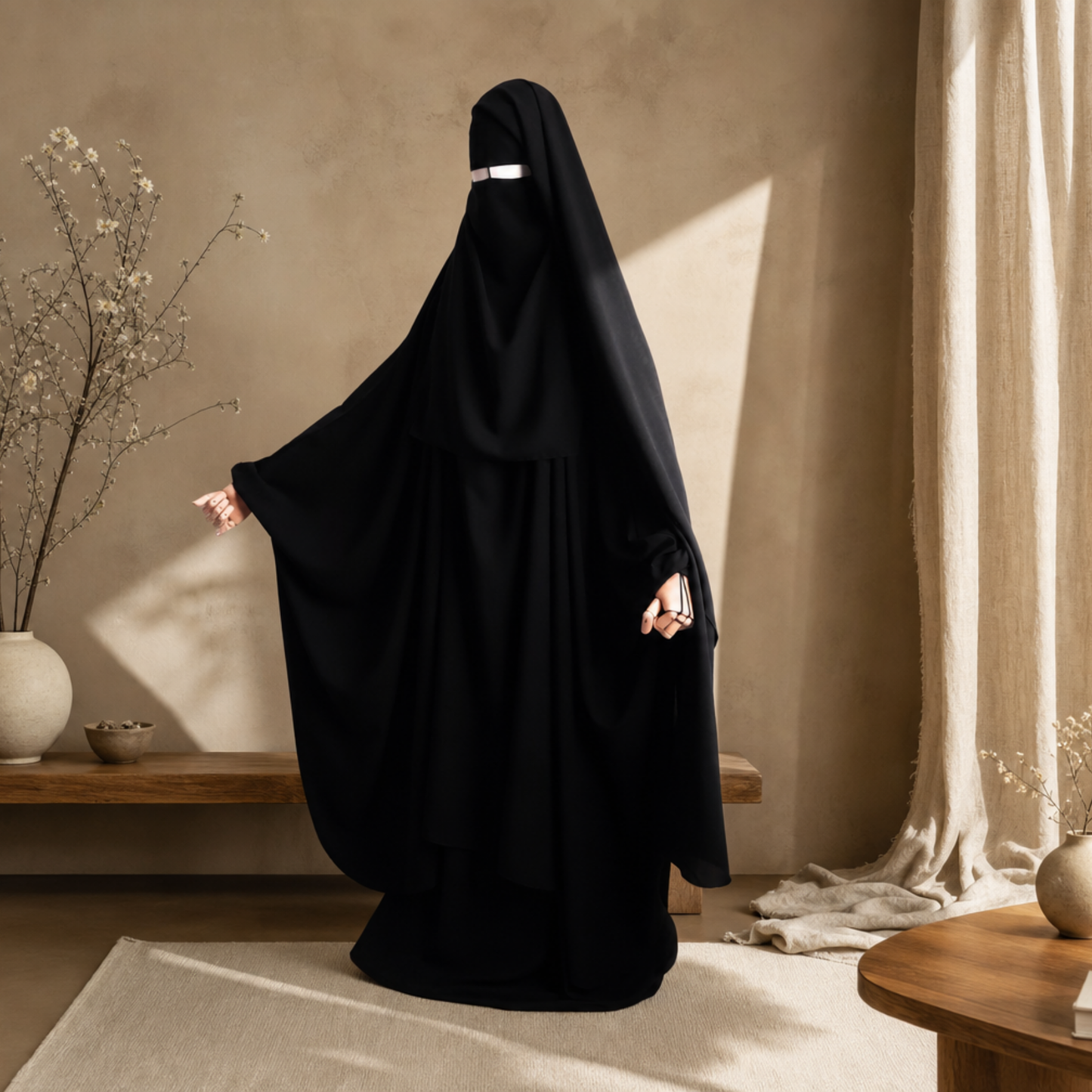 EXTRA LONG 3 LAYERS NIQAB WITH NOSE STRING