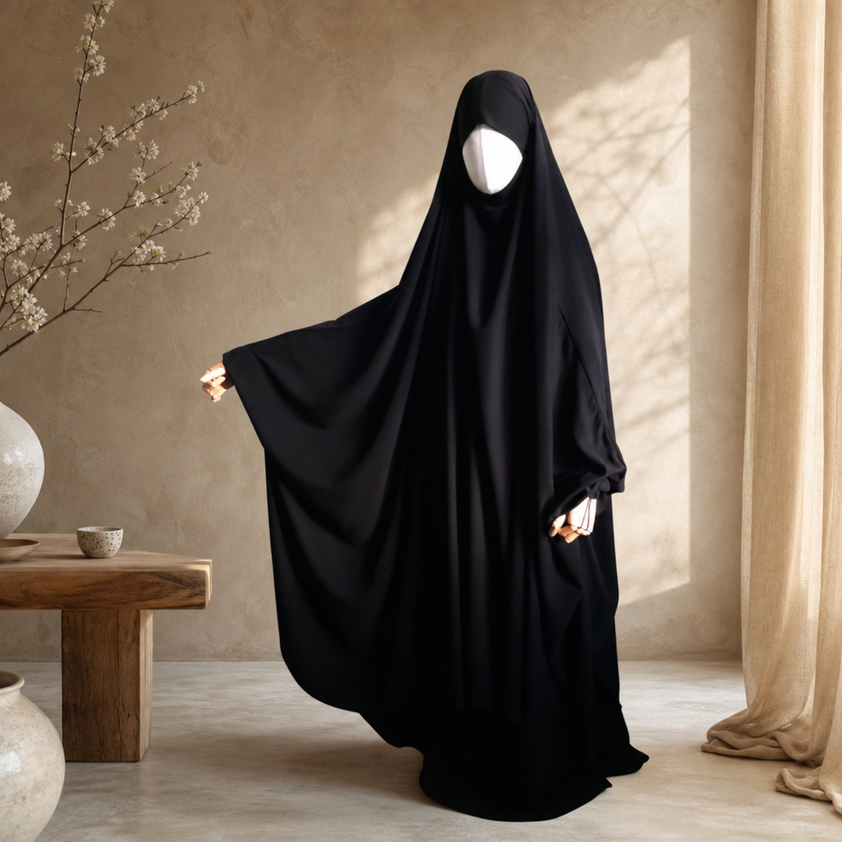 BIG WIDE 2 PIECE JILBAB KOREA WOOL PEACH BLACK - BUTTERFLY