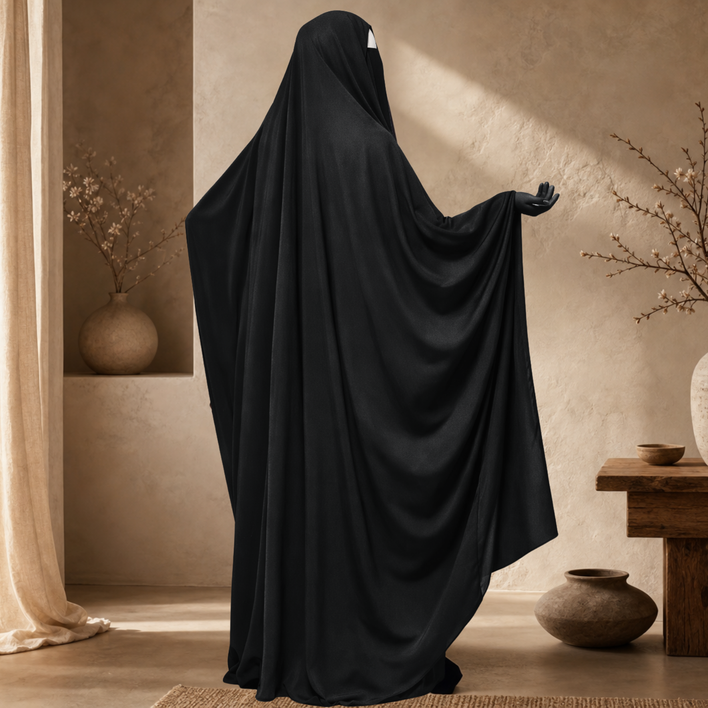 SAUDI V-NECK KHIMAR CAPE - PREMIUM WOOL PEACH