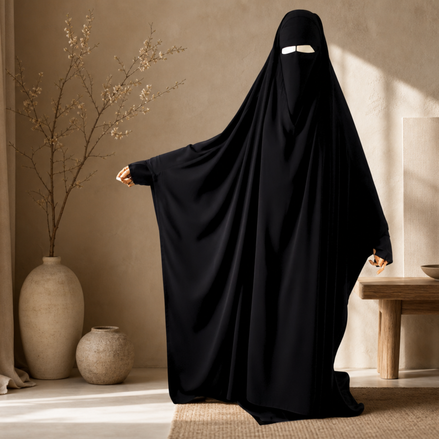 SAUDI V-NECK KHIMAR CAPE - PREMIUM WOOL PEACH