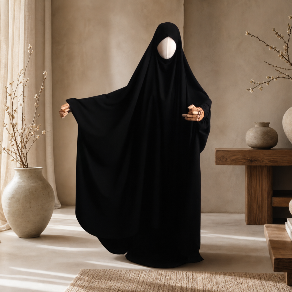 BIG WIDE 2 PIECE JILBAB BLACK - BUTTERFLY - COTTON HEADBAND