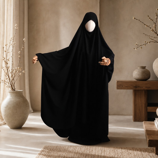 BIG WIDE 2 PIECE JILBAB KOREA WOOL PEACH BLACK - BUTTERFLY