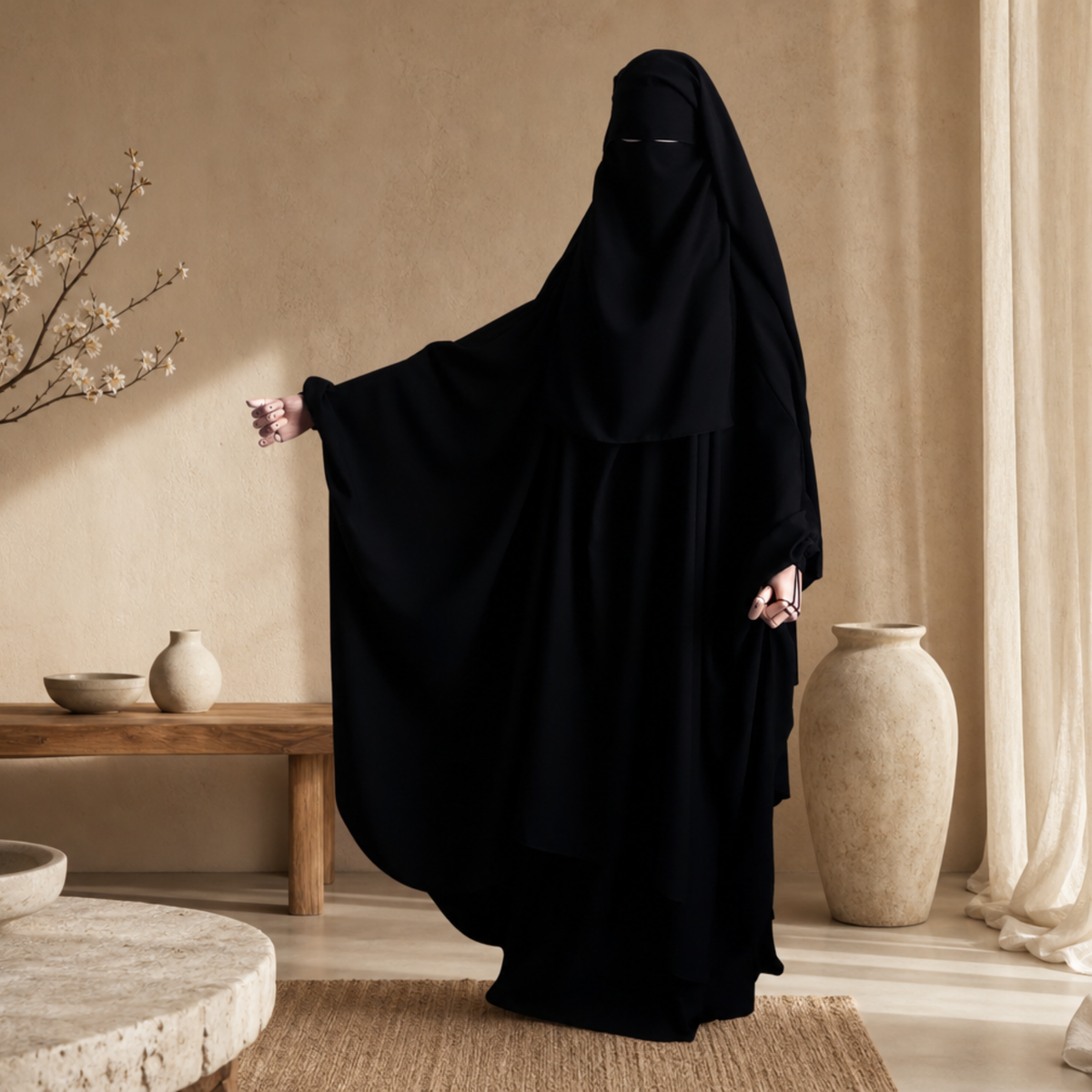 EXTRA LONG 3 LAYERS NIQAB WITH NOSE STRING & EYE FLAP