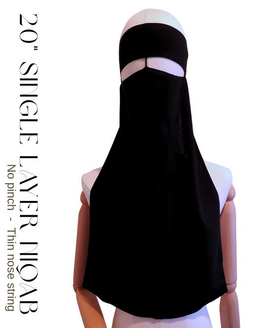 20″  LONG 1 LAYER NIQAB - NO PINCH & NOSE STRING